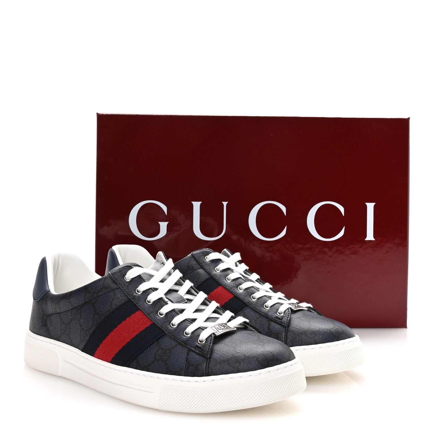 GG Supreme Monogram Web Mens New Ace Sneakers 9.5 Dark Blue