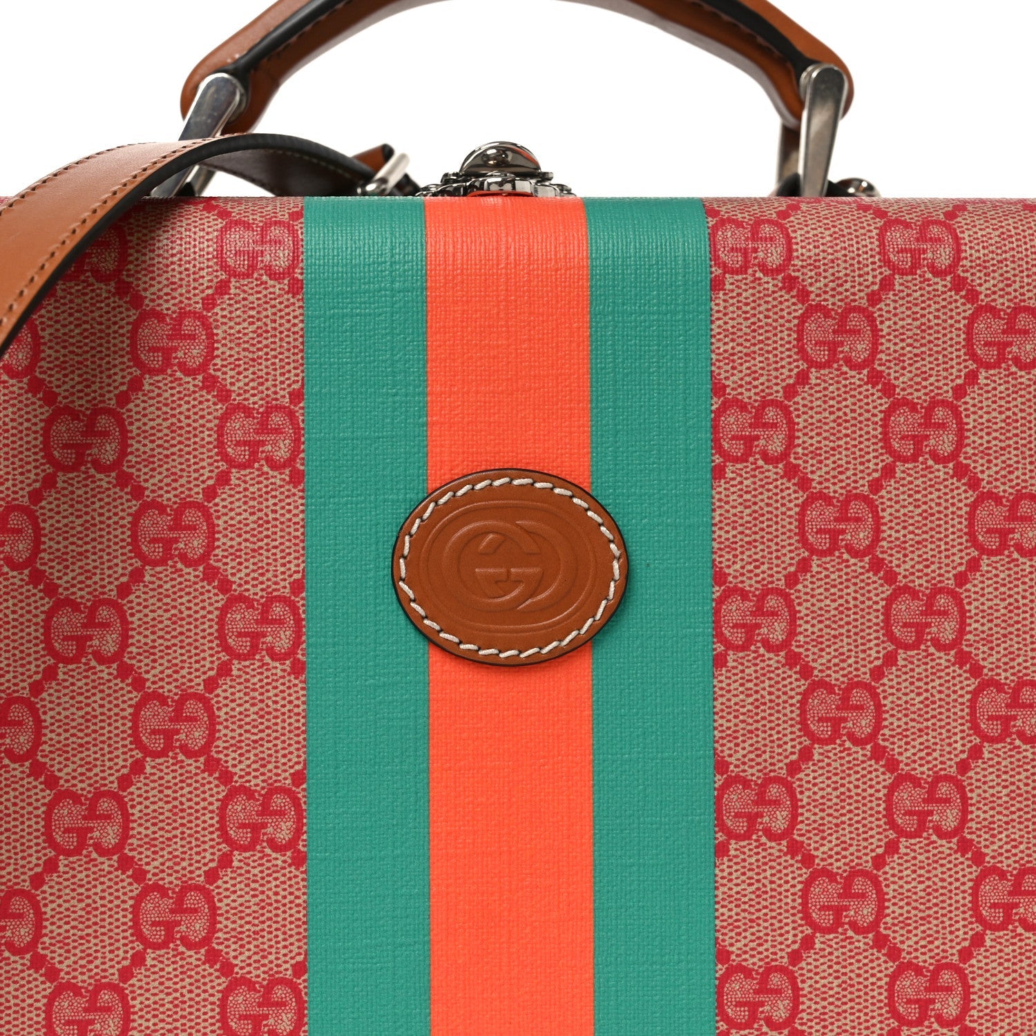 X DANS LE VERT GG Supreme Monogram Cuoio Web Mini Retro Interlocking G Savoy Top Handle Beauty Case Beige Rosso Ebony Harness  Brown