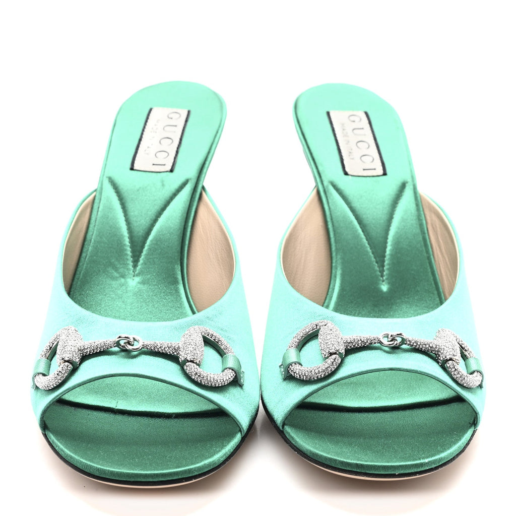 Raso Seta Malaga Kid Crystal Horsebit Sandals 37.5 Jade Caribbean Green