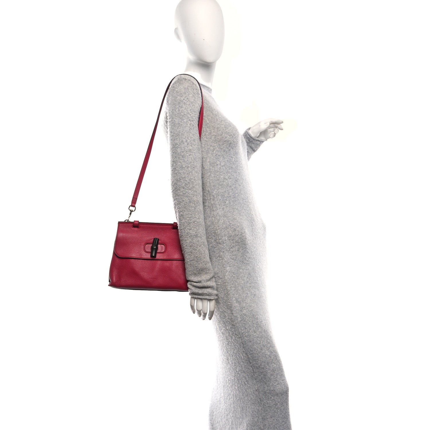 Cellarius Calfskin Small Bamboo Daily Top Handle Bag  Dark Pink