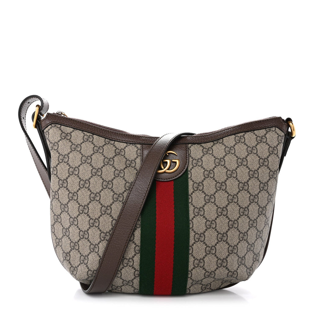 GG Supreme Monogram Web Small Ophidia Half Moon Hobo Brown