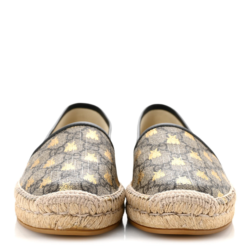 GG Supreme Monogram Bees Espadrille Flats 38 Beige Ebony Oro Black