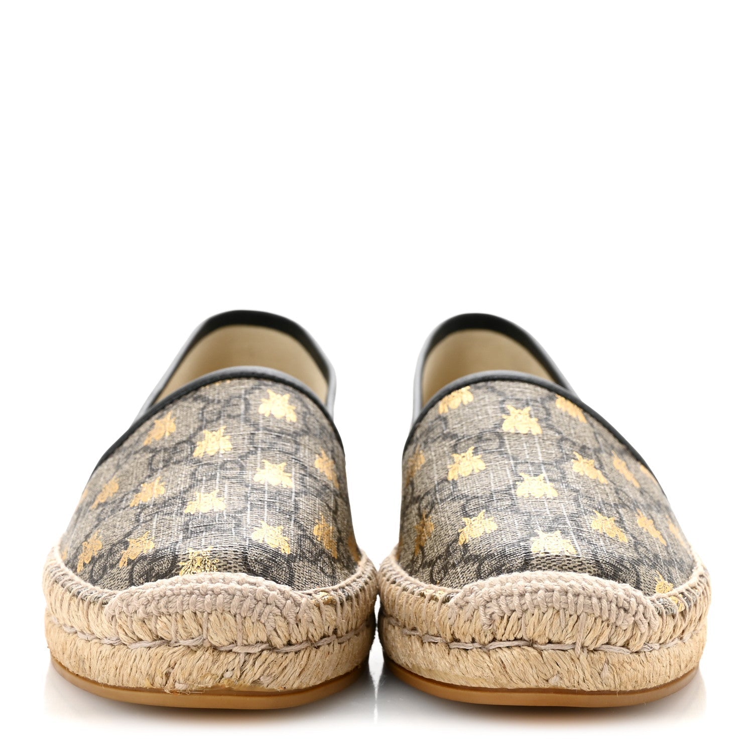 GG Supreme Monogram Bees Espadrille Flats 38 Beige Ebony Oro Black