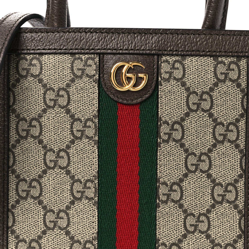 GG Supreme Monogram Textured Dollar Calfskin Web Super Mini Ophidia Mini Tote Bag Beige Ebony New Acero
