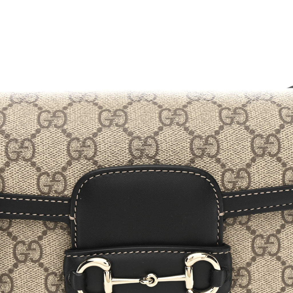 GG Supreme Monogram Horsebit 1955 Soft Small Shoulder Bag Beige Black
