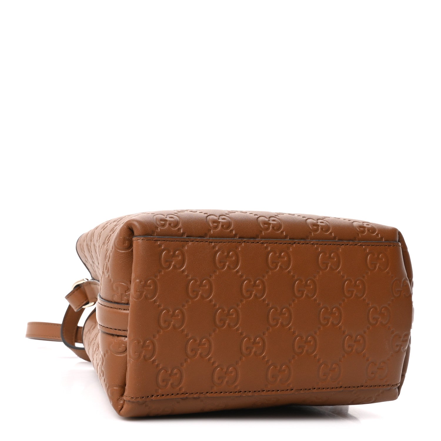 GG Calfskin Embossed Emblem Small Bucket Bag Brown