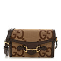 Monogram Jumbo GG Textured Dollar Calfskin Mini Horsebit 1955 Shoulder Bag Camel Ebony New Acero