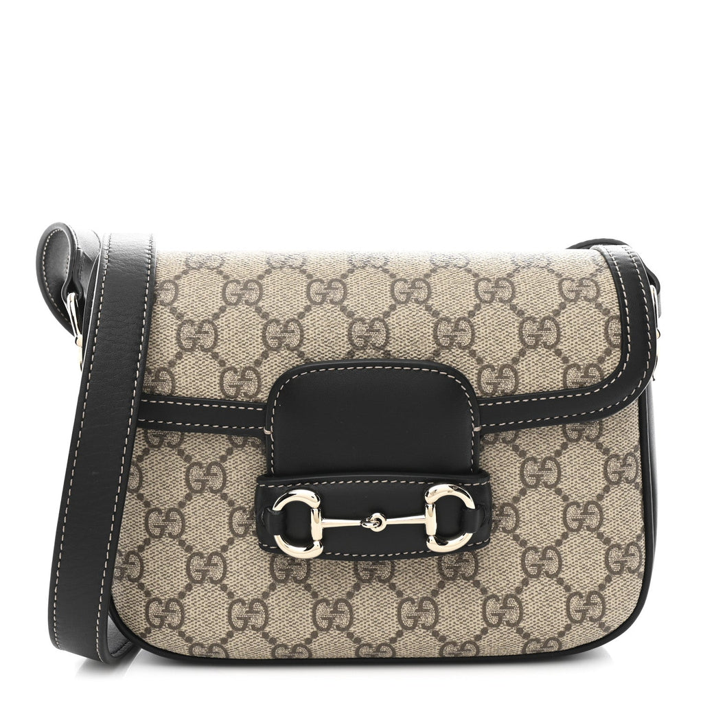 GG Supreme Monogram Horsebit 1955 Soft Small Shoulder Bag Beige Black