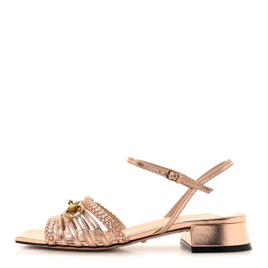 Metallic Nappa Braided Ketty Horsebit Sandals 36 Salmone