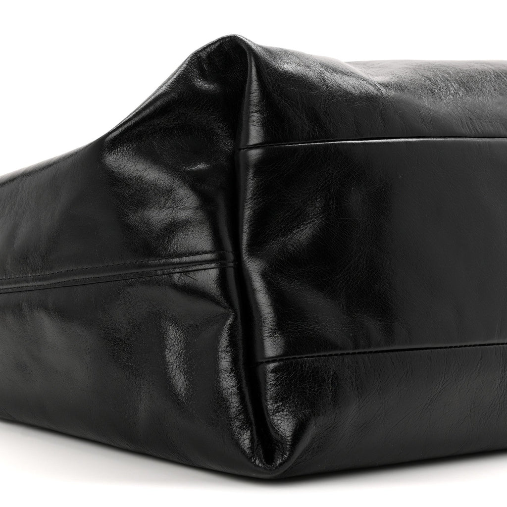 Soft Glossy Calfskin Large Giglio Tote Black