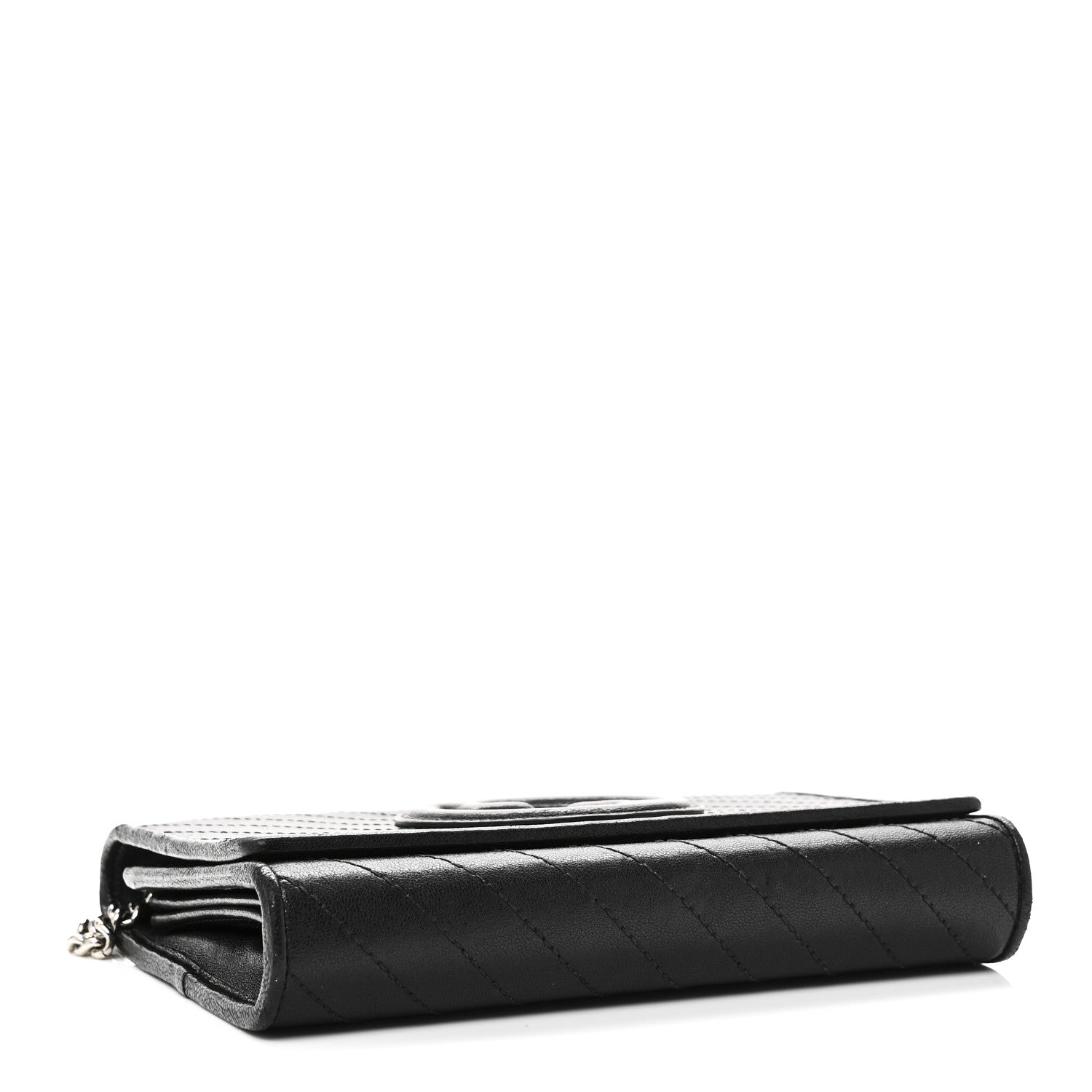 Sakai Be Green Calfskin Diagonal Stitched Blondie Wallet on Chain Black