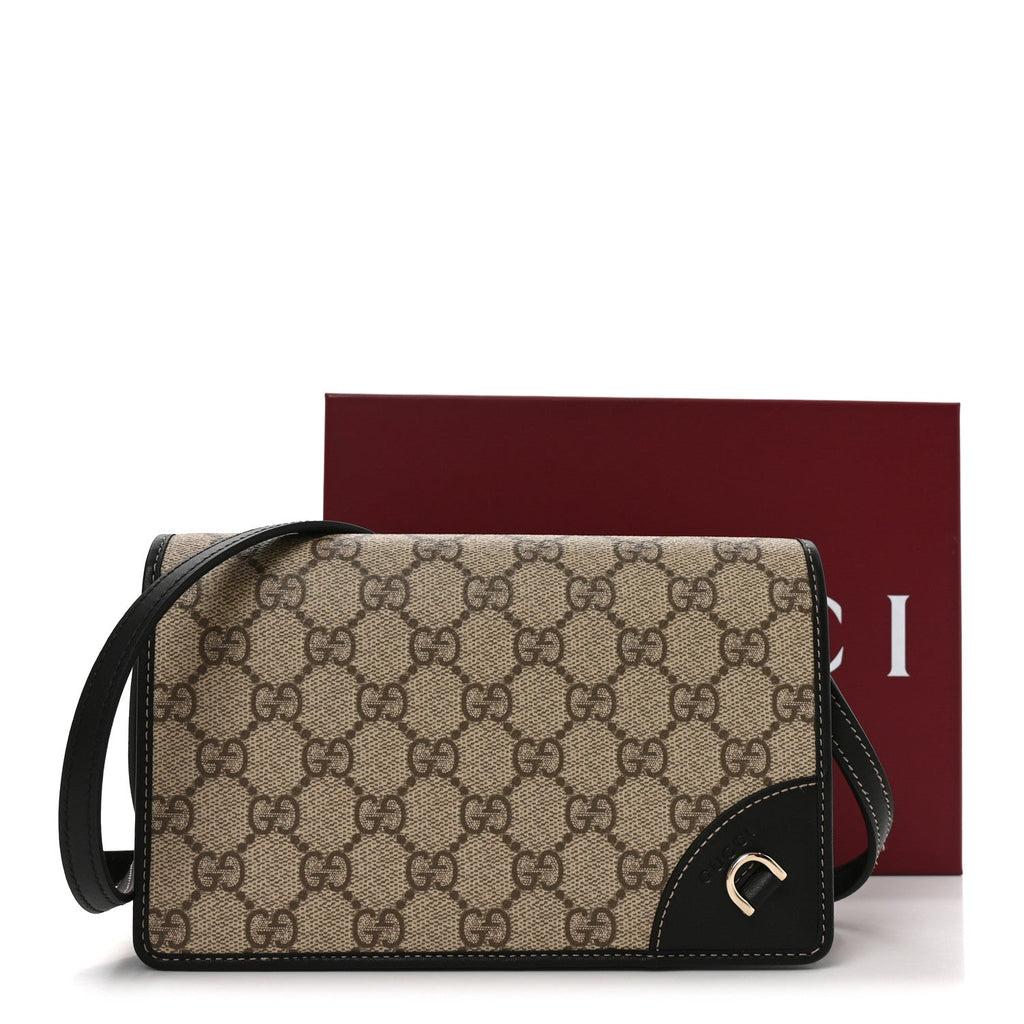 GG Emblem Monogram Wallet With Strap Beige Ebony Black