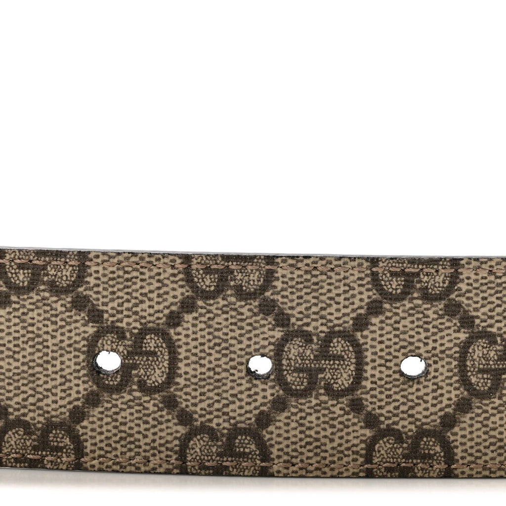 GG Supreme Monogram Plutone Calfskin Double G Reversible 37mm Belt 80 32 Beige Ebony New Acero