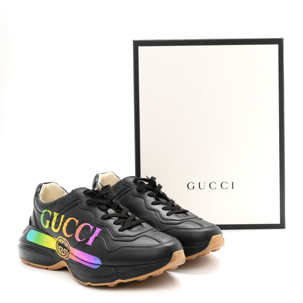 Calfskin Iridescent Logo Mens Rhyton Sneakers 9 Black