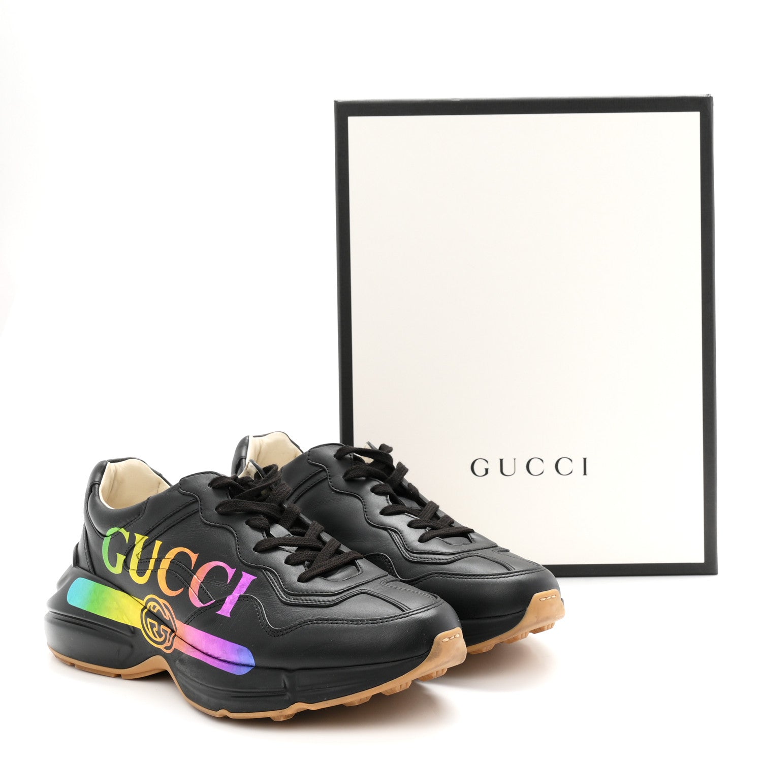 Calfskin Iridescent Logo Mens Rhyton Sneakers 9 Black