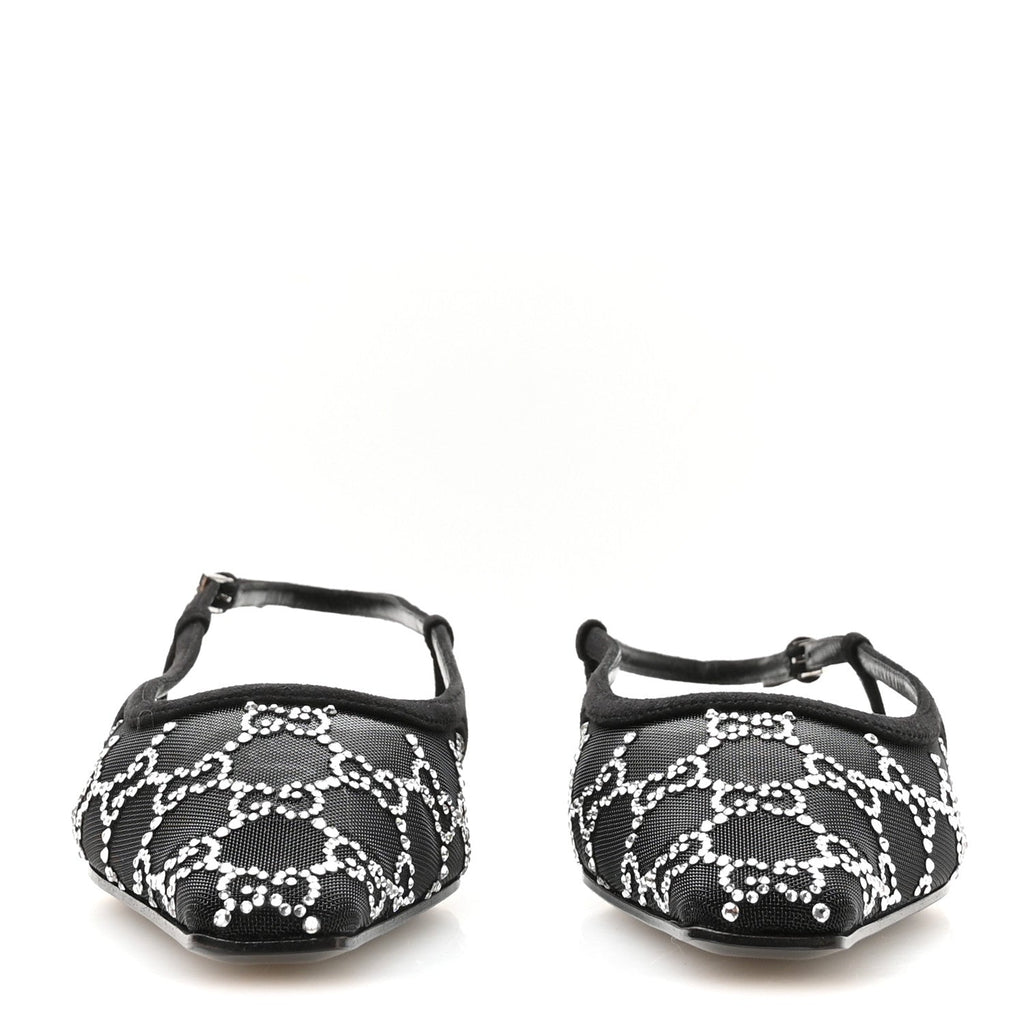 Tela Retino Kid Scamosciato Crystal GG Monogram Square G Slingback Flat 37 Black