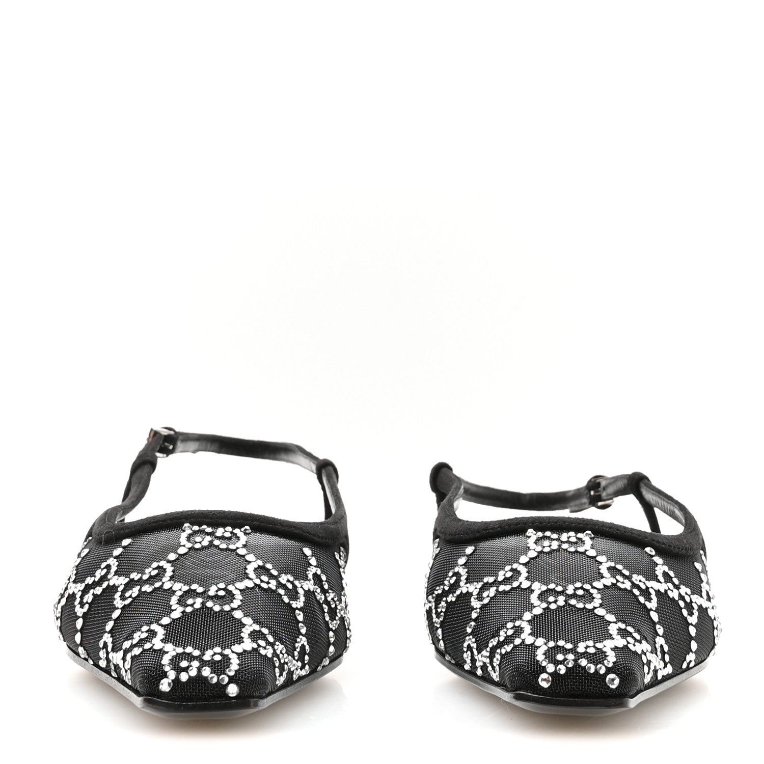 Tela Retino Kid Scamosciato Crystal GG Monogram Square G Slingback Flat 37 Black