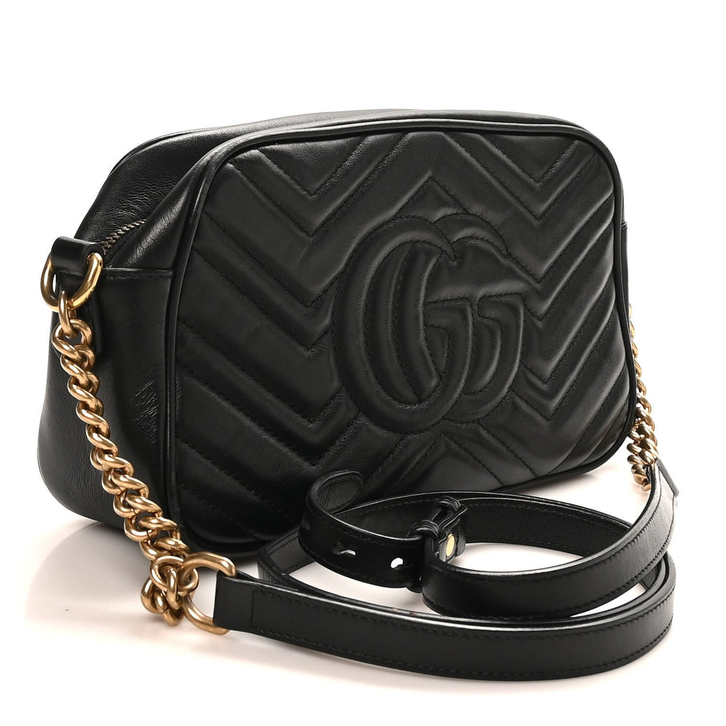 Calfskin Matelasse Small GG Marmont Chain Shoulder Bag Black