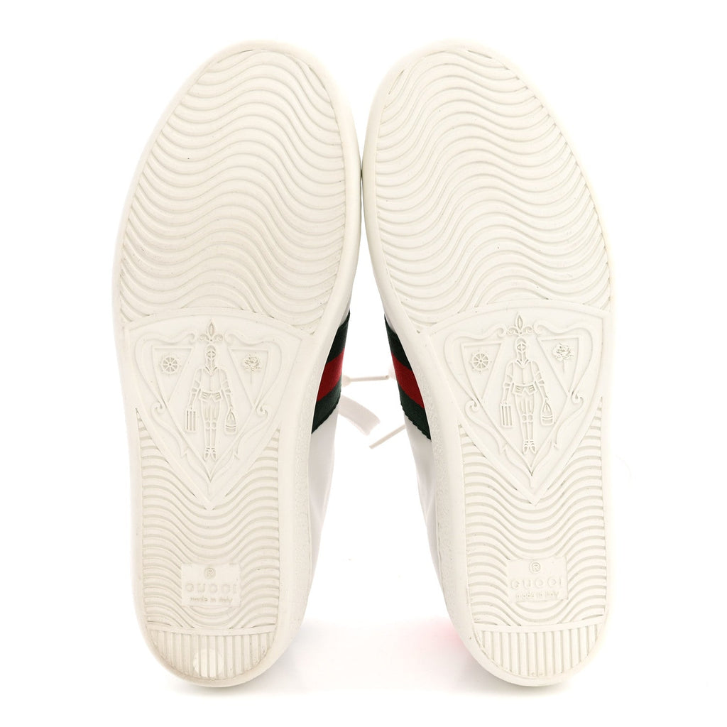 Calfskin Web Heart Embroidered Womens Ace Sneakers 36 White