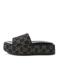 Jacquard Black Denim GG Monogram Angelina Platform 55mm Slide Sandals 39.5 Black Ivory
