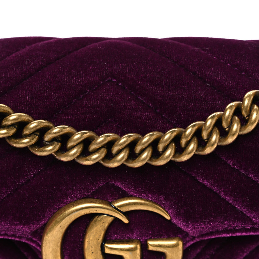 Velvet Matelasse Mini GG Marmont Shoulder Bag Fuchsia Violet Cyclamen