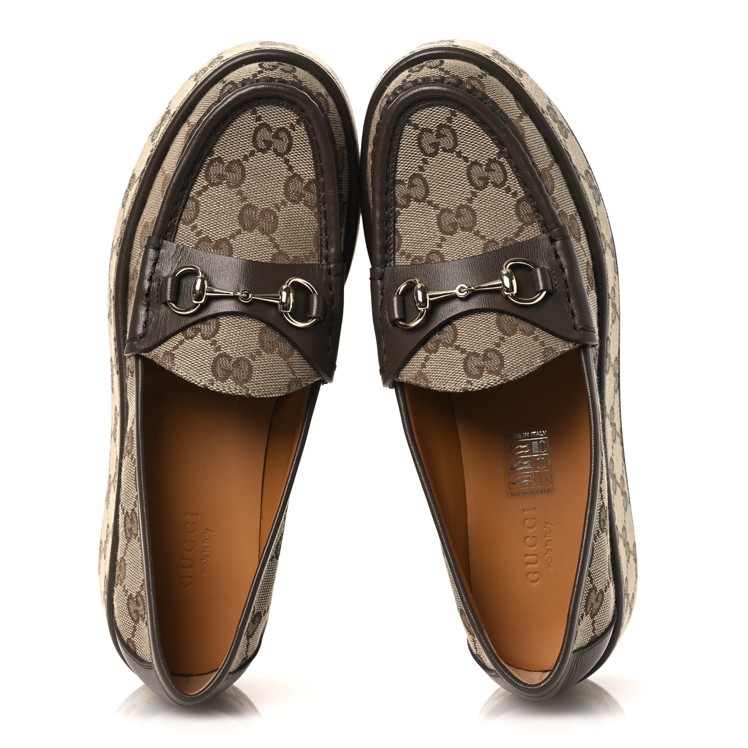 Monogram Horsebit Calfskin Womens Horsebit Wedge Platform Loafers 37 Beige Ebony