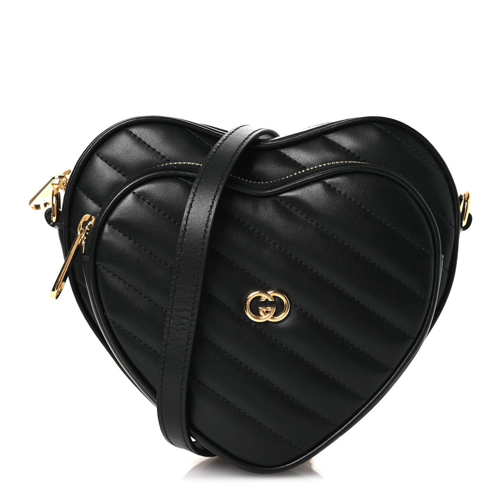 Calfskin Matelasse DDiagonal Mini Interlocking G Heart Shoulder Bag Black