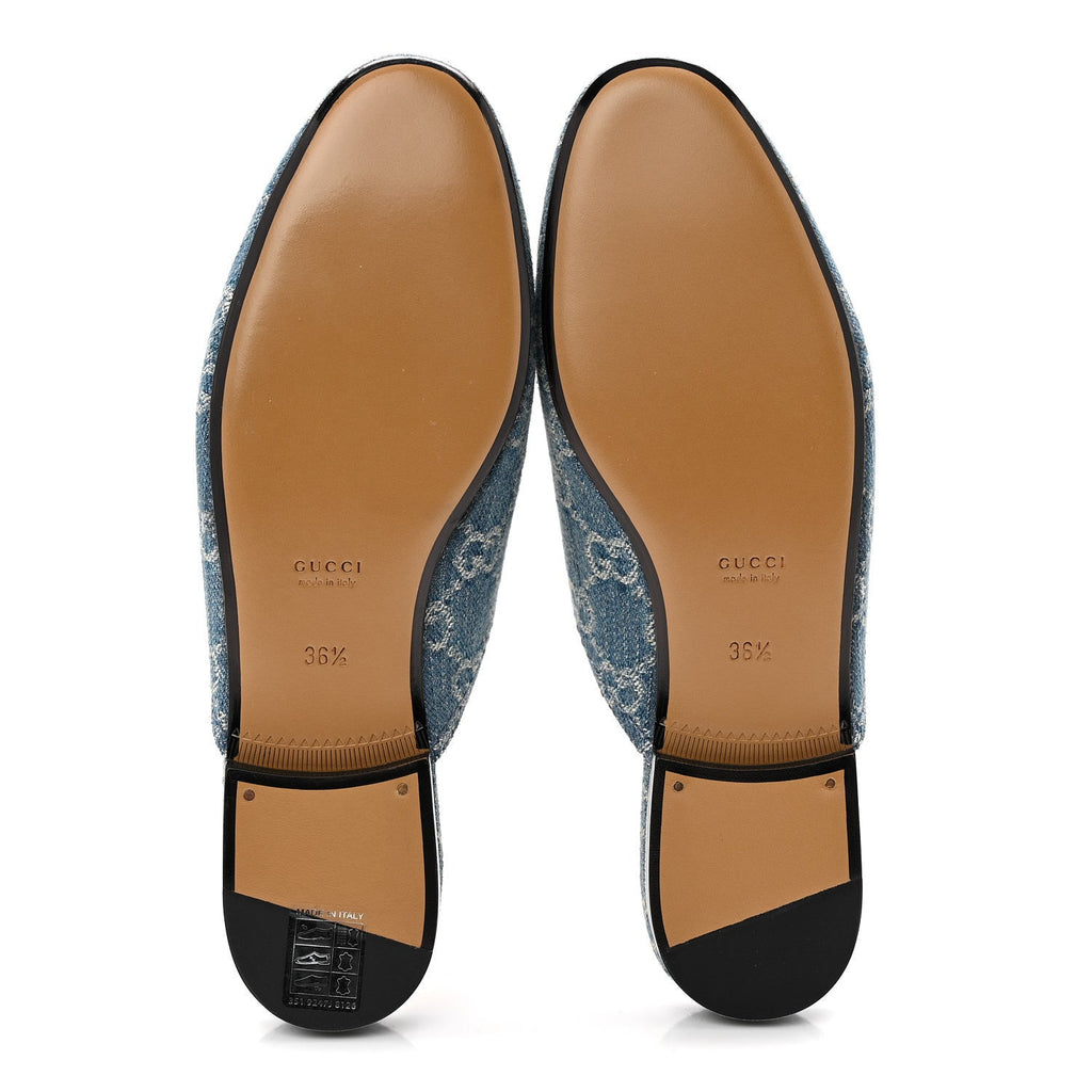 New Denim GG Malaga Kid Womens Princetown Slippers 36.5 Light Blue Royale