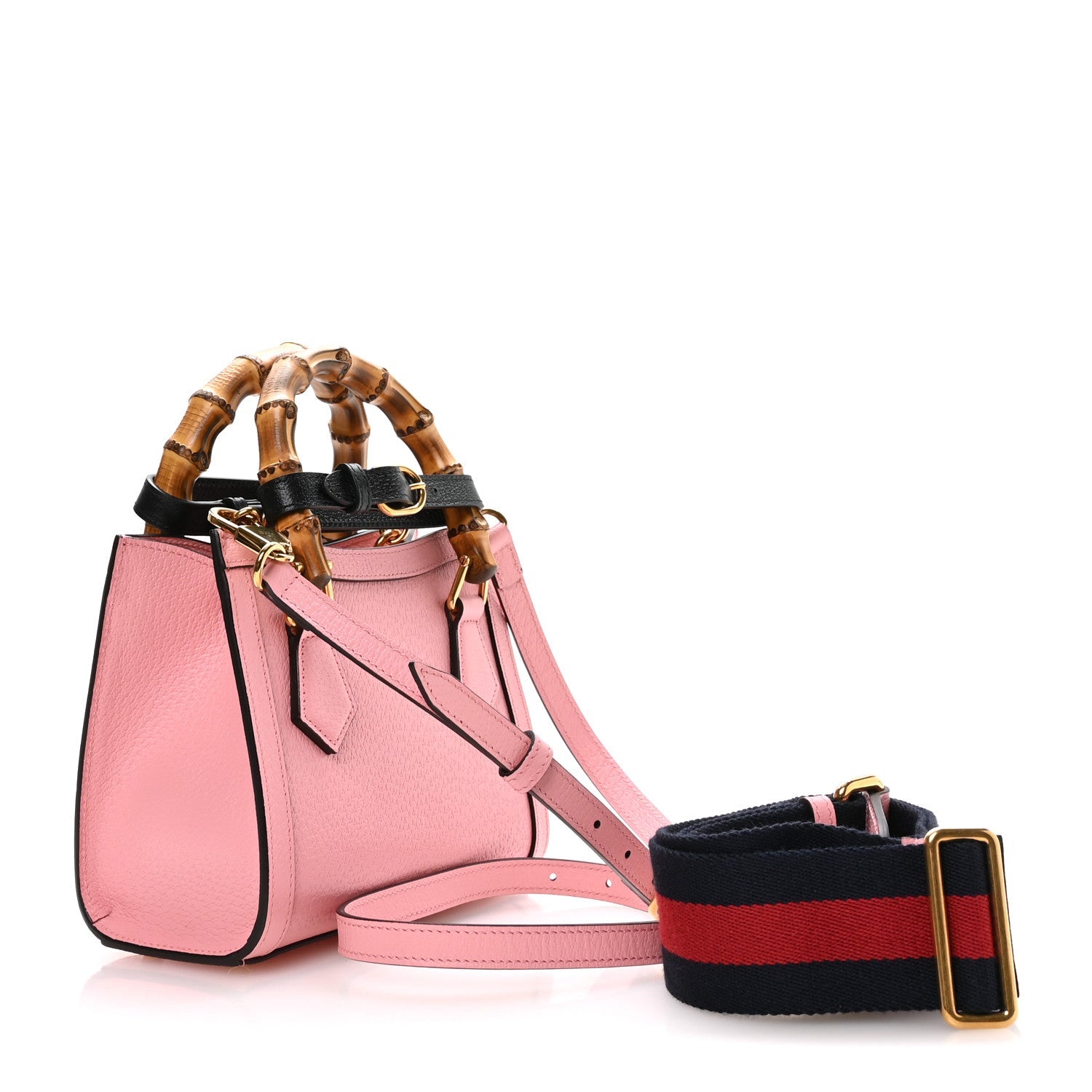 Textured Dollar Calfskin Web Mini Diana Tote Bag Wild Rose Black
