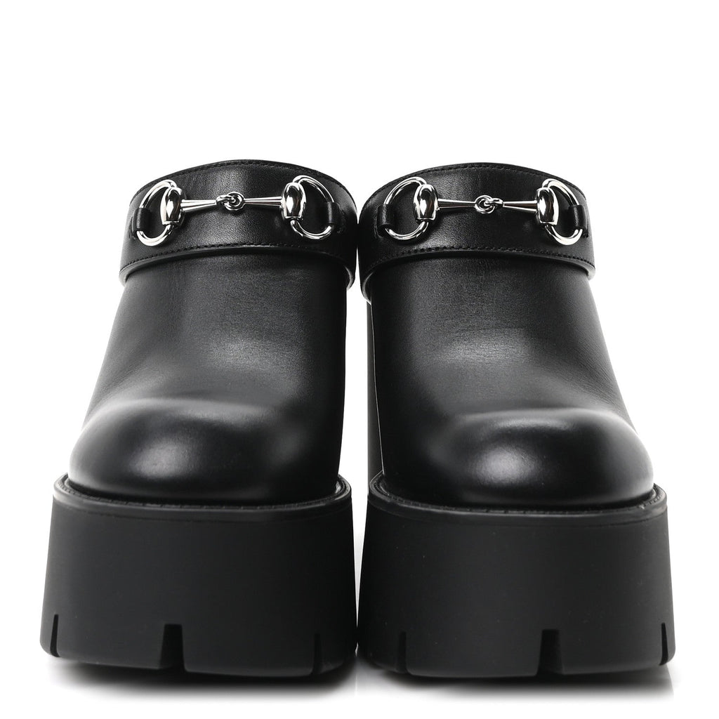 Real Betis Glamour Calfskin Horsebit Platform Mules 37 Black