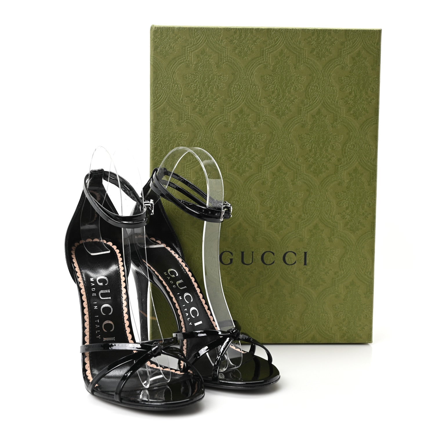 Patent Crystal Double G Ankle Wrap Sandals 37 Red