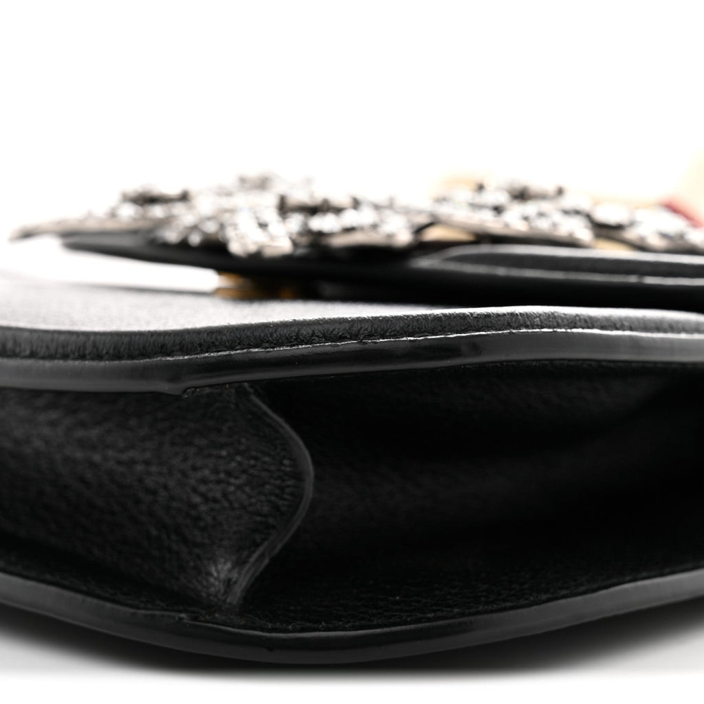 Calfskin Web Crystal Butterfly Stripe Small Totem Shoulder Bag Black