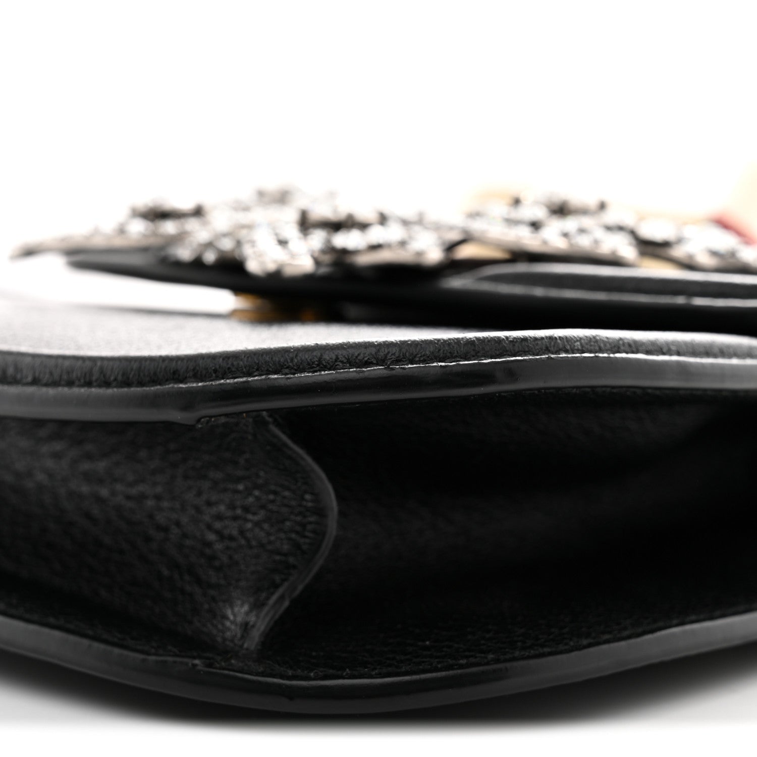 Calfskin Web Crystal Butterfly Stripe Small Totem Shoulder Bag Black