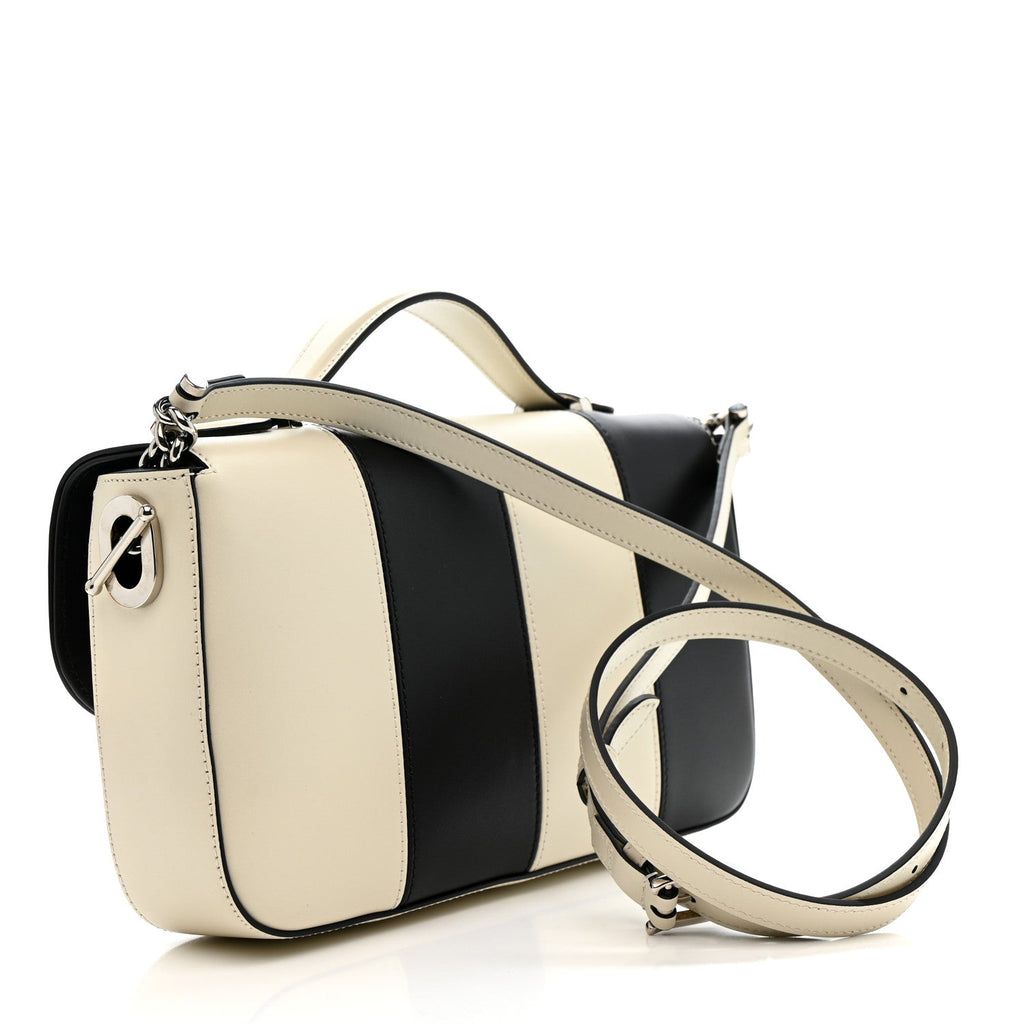 Senna Calfskin Lines Petite GG Top Handle Shoulder Bag Black Mystic White