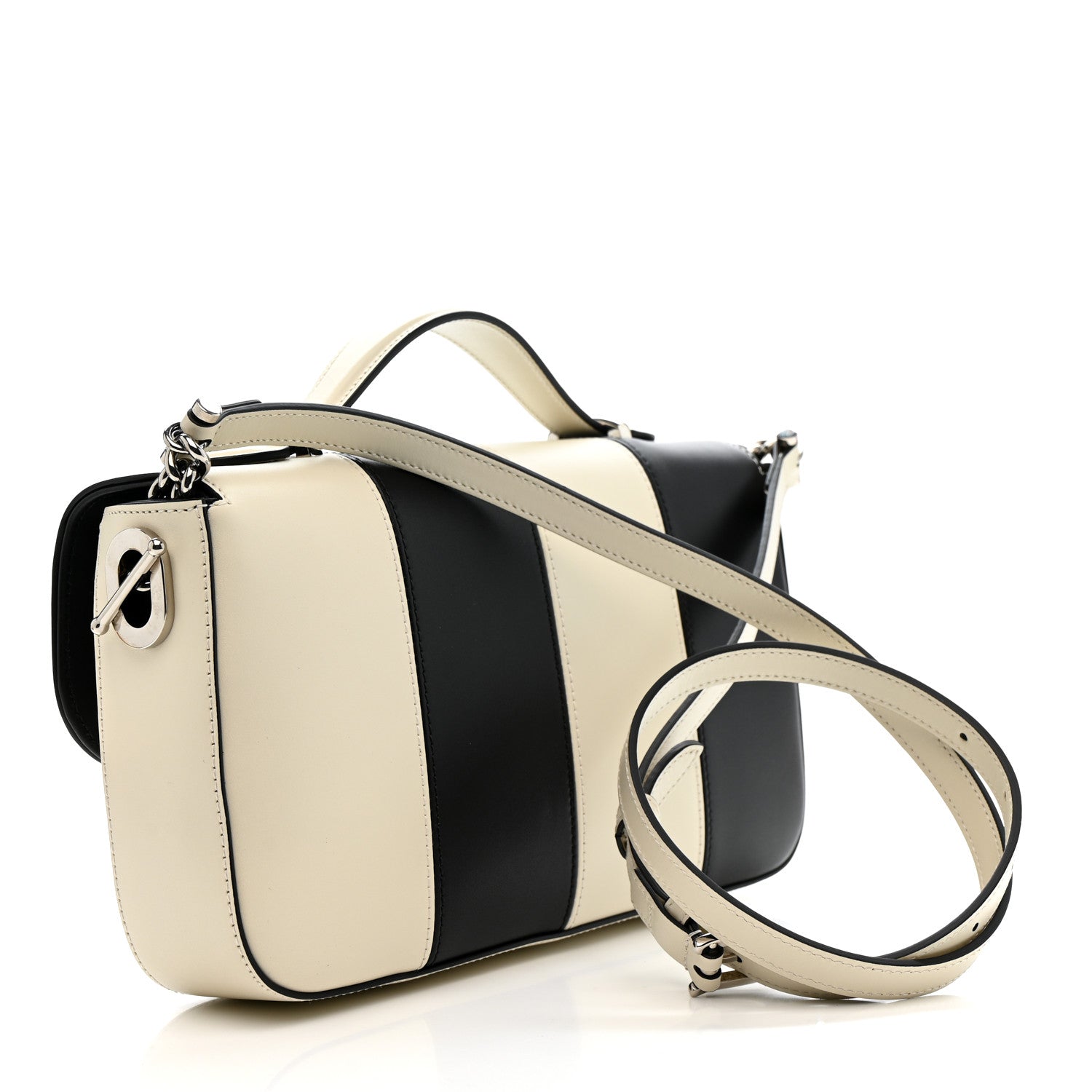Senna Calfskin Lines Petite GG Top Handle Shoulder Bag Black Mystic White