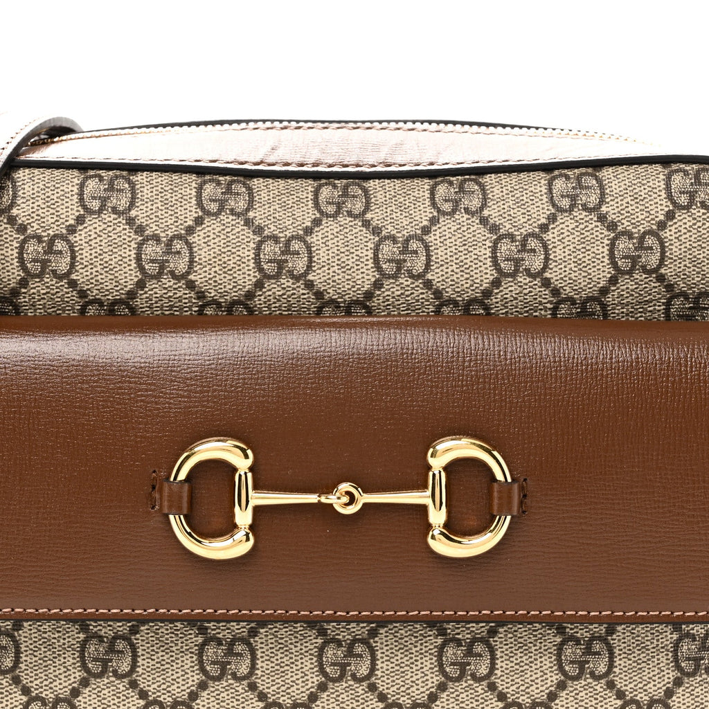 GG Supreme Monogram Small Horsebit 1955 Shoulder Bag Beige Brown Sugar
