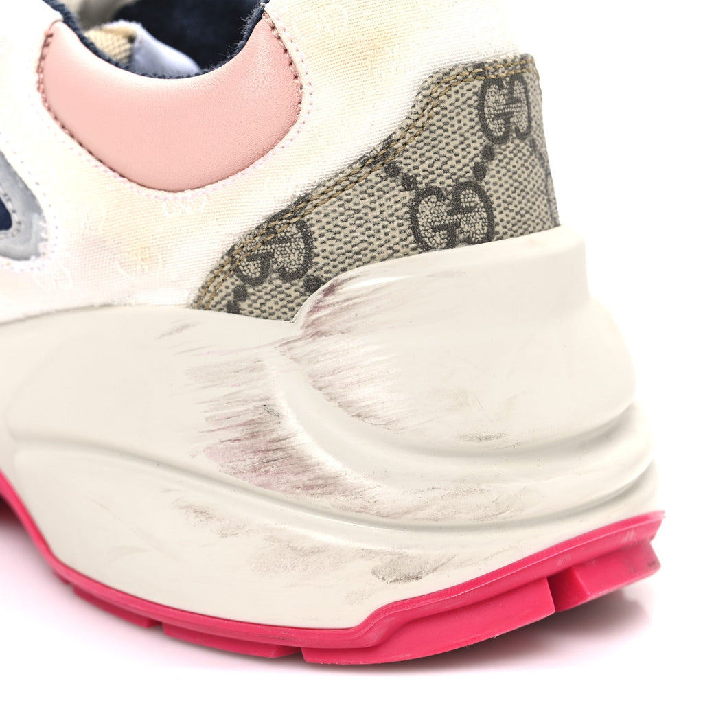 GG Supreme Monogram Mix Monogram Womens Rhyton Sneakers 36 London Blue Beige Pale Pink