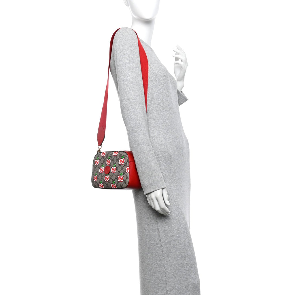 GG Supreme Monogram Apple Small Retro Interlocking G Shoulder Bag Beige Multicolor Lobster Red