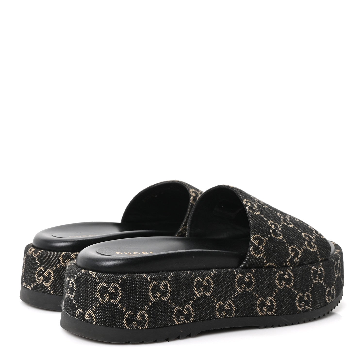 Jacquard Black Denim GG Monogram Angelina Platform 55mm Slide Sandals 39.5 Black Ivory
