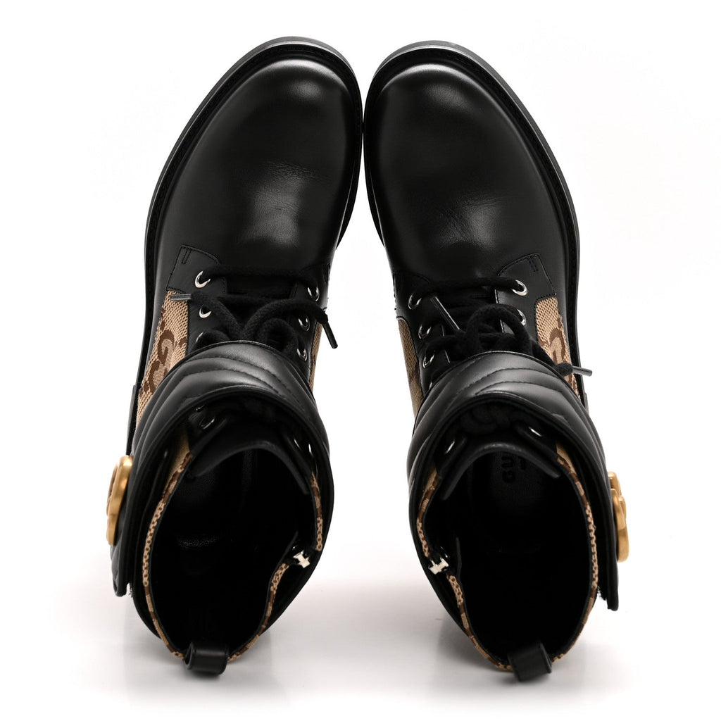 Flores Calfskin Monogram Maxi GG Nappa Matelasse Double G 40mm Ankle Boots 36.5 Black Camel Ebony