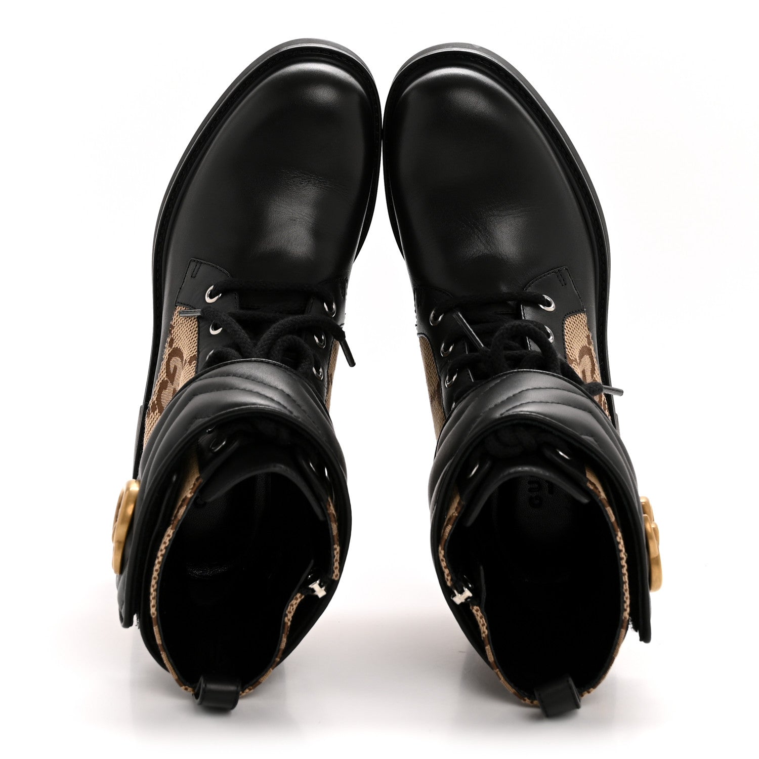 Flores Calfskin Monogram Maxi GG Nappa Matelasse Double G 40mm Ankle Boots 36.5 Black Camel Ebony