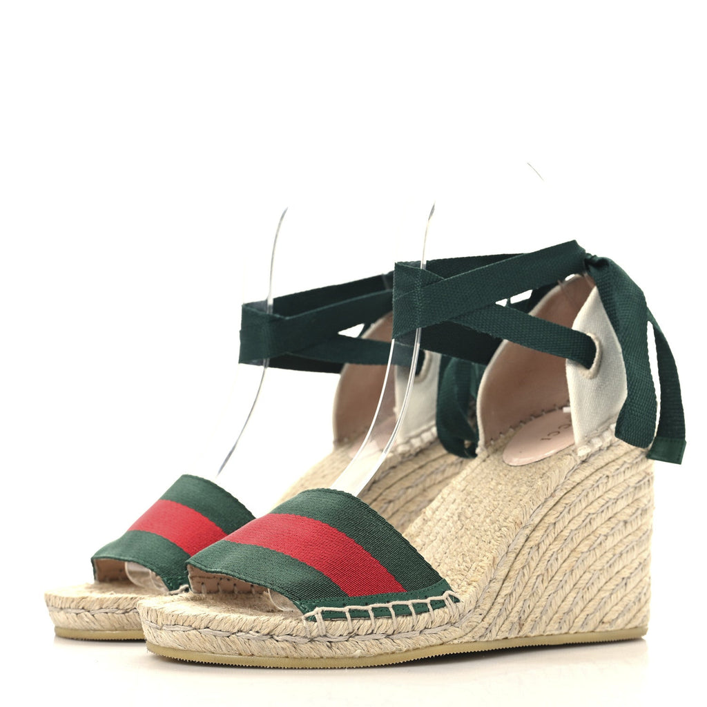 Canvas Malaga Kid Web Ankle Wrap Espadrille Wedge Sandals 37.5 Green Red Mystic White Emerald