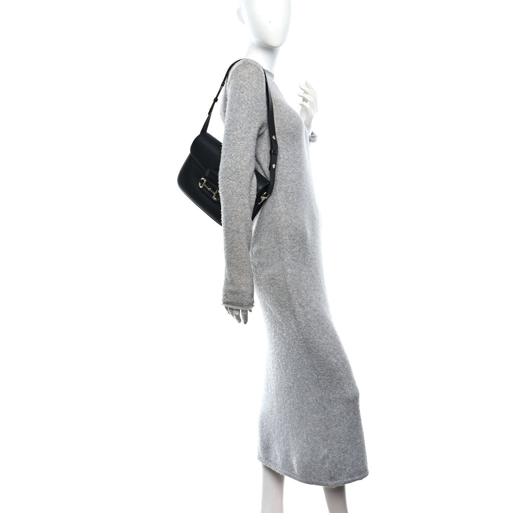 Ciny Lux Calfskin Horsebit 1955 Soft Small Shoulder Bag Black