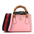 Textured Dollar Calfskin Web Mini Diana Tote Bag Wild Rose Black