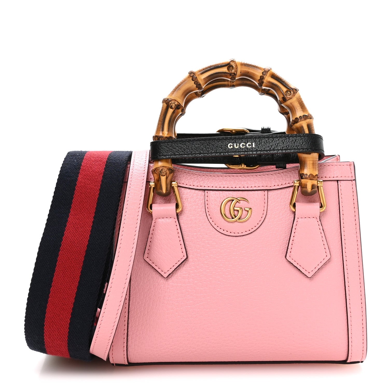 Textured Dollar Calfskin Web Mini Diana Tote Bag Wild Rose Black