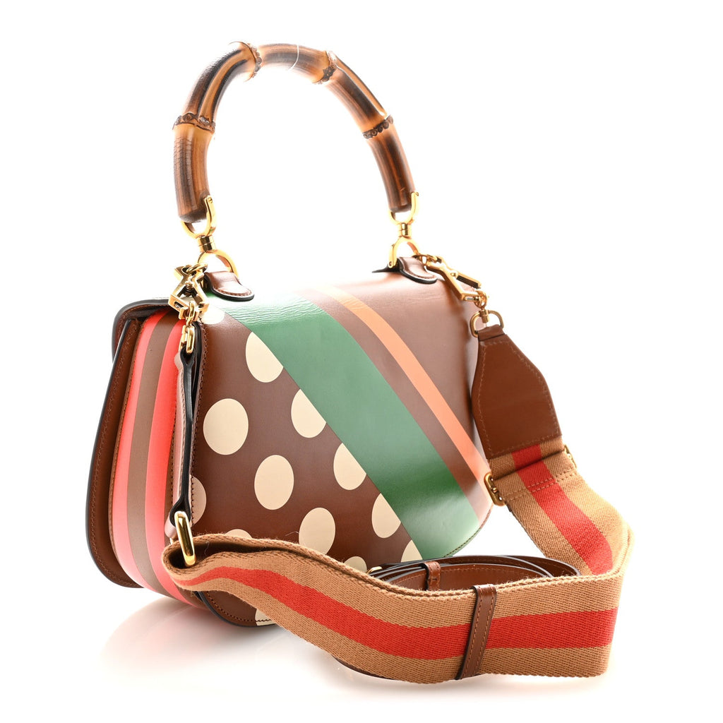 Calfskin Geometric Print Medium Bamboo 1947 Top Handle Bag Brown