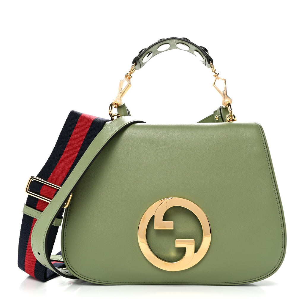 Roxy Calfskin Web Medium Blondie Top Handle Shoulder Flap Bag Salamander Green