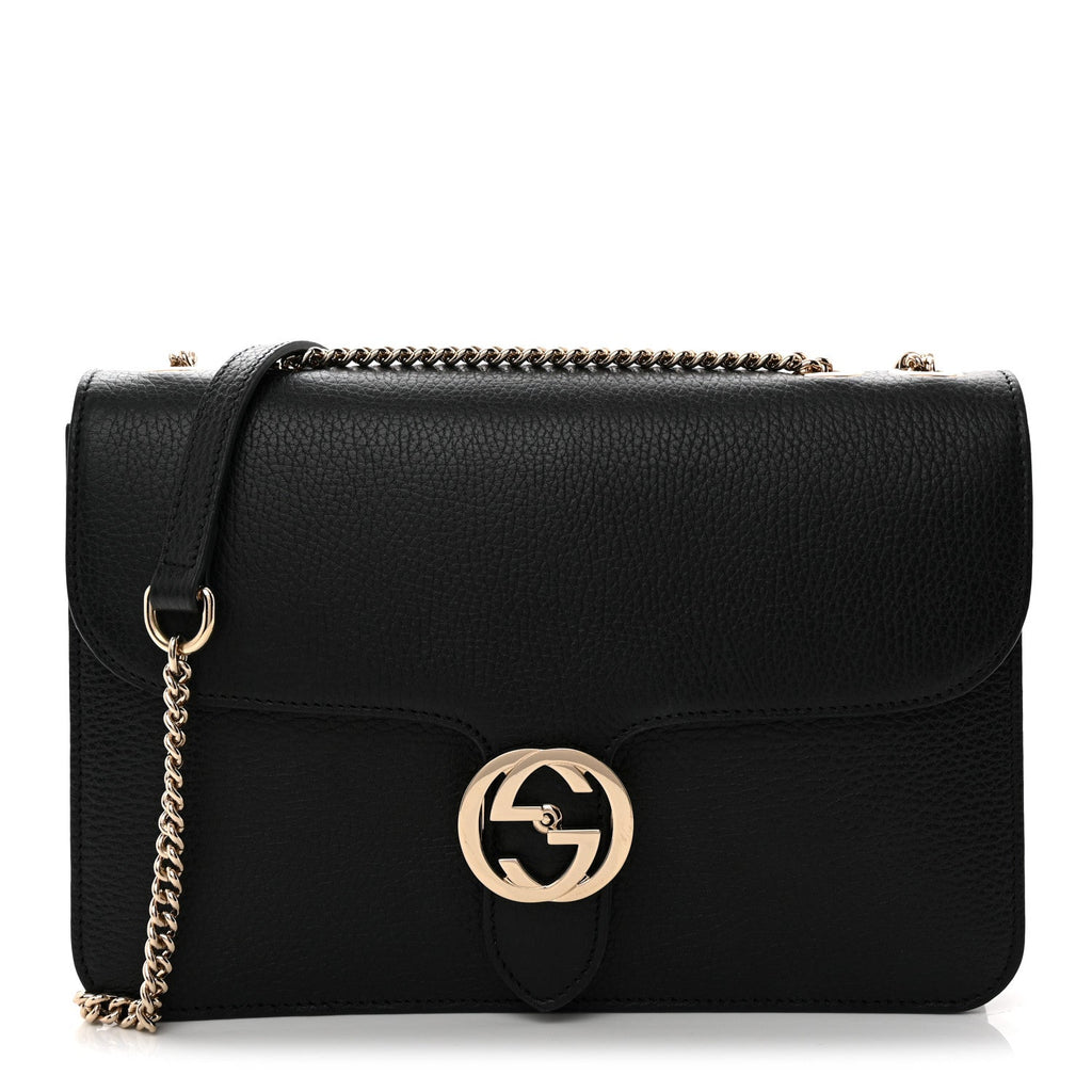 Dollar Calfskin Interlocking G Shoulder Bag Black