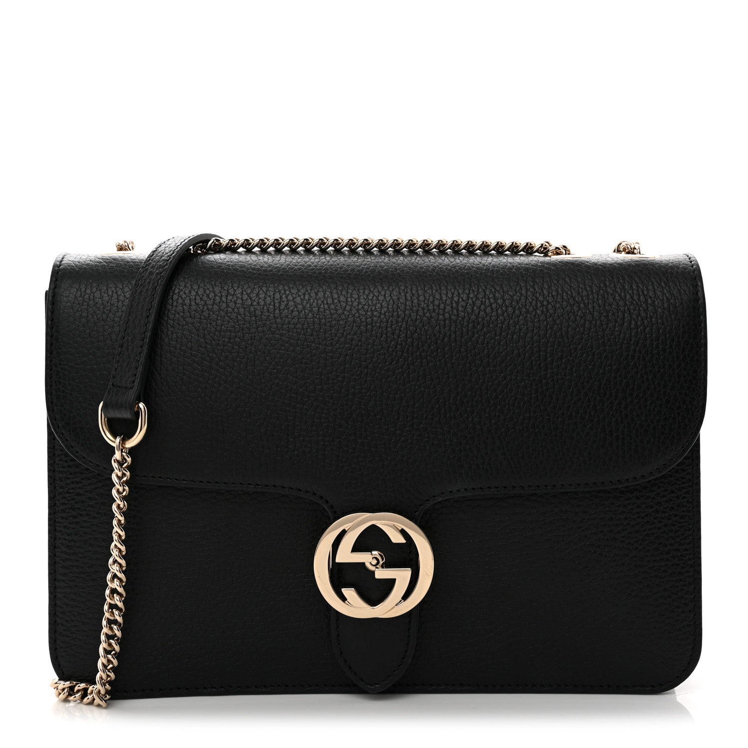 Dollar Calfskin Interlocking G Shoulder Bag Black