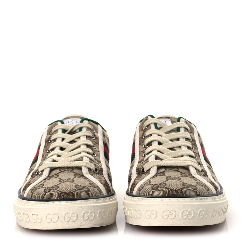 GG Monogram Web Mens 1977 Tennis Sneakers 9 Beige Ebony Mystic White Vert
